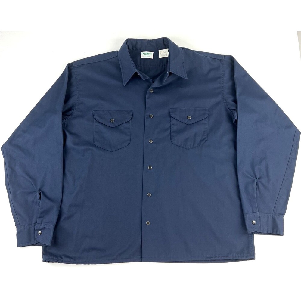 Vintage Osh Kosh B'Gosh Best Prest Snap Up Shirt Navy USA Mens 17.5 Long 2XL